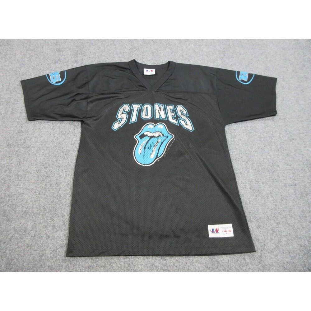 VINTAGE Rolling Stones Jersey Shirt Mens Large Black Mesh Football Logo Athletic